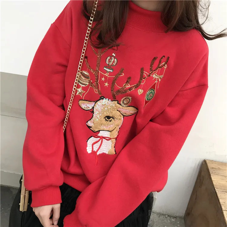 MUMUZI Cute Women Pullover turtleneck 2018 christmas print cartoon deer Coat Winter Loose Fleece Thick Knit Sweatshirt Female
MUMUZI Cute Women Pullover turtleneck 2018 christmas print cartoon deer Coat Winter Loose Fleece Thick Knit Sweatshirt Female
