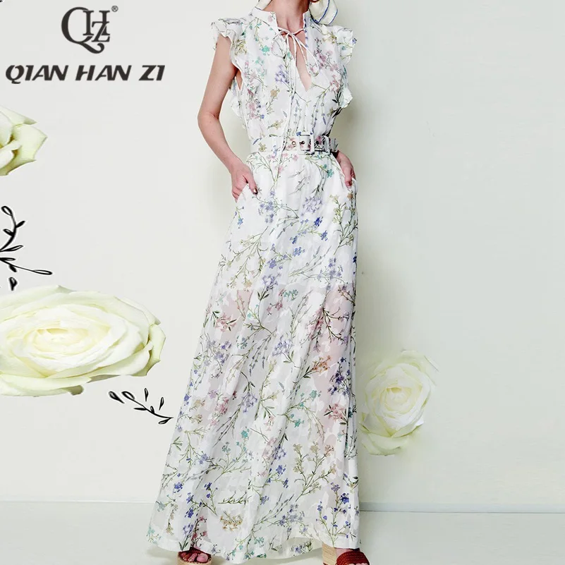 Qian Han Zi 2019 Designer fashion runway Maxi dress Women's ruffled sleeves V-neck Floral Printed Belt Casual Elegant Long Dress
Qian Han Zi 2019 Designer fashion runway Maxi dress Women's ruffled sleeves V-neck Floral Printed Belt Casual Elegant Long Dress