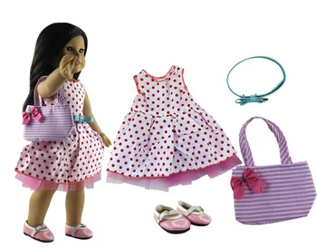 4in1 Set Doll Clothes Dress with red polka dots+blet+shoes+bag Fashion Casual Wear Outfit for 18" inch American Doll
4in1 Set Doll Clothes Dress with red polka dots+blet+shoes+bag Fashion Casual Wear Outfit for 18" inch American Doll