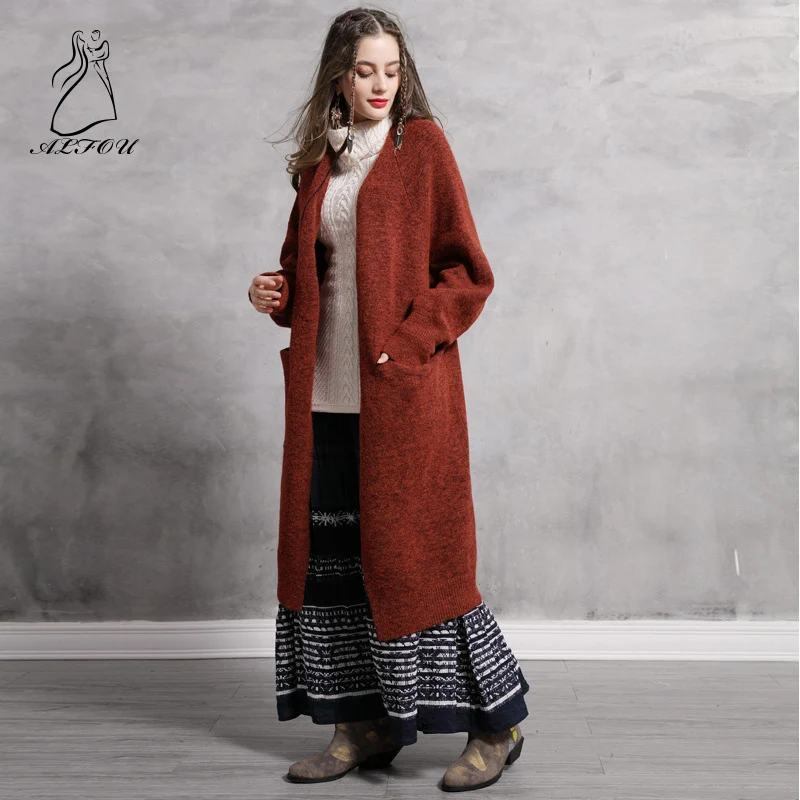 2019 Winter Women's New Long Sweater Cardigan Rust Red Retro Sweater Loose Coat Threaded Pocket V-neck Long-sleeved Coat
2019 Winter Women's New Long Sweater Cardigan Rust Red Retro Sweater Loose Coat Threaded Pocket V-neck Long-sleeved Coat