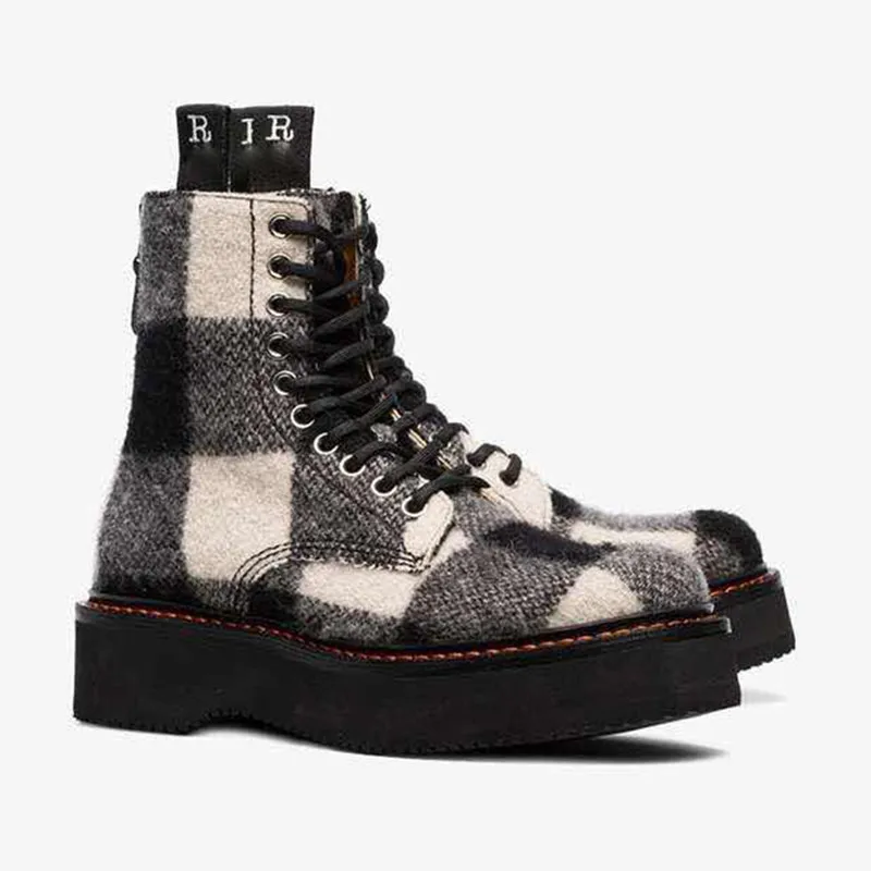 Plaid Black White Army Boots Leather Round Roe Lace Up Ins Fashion Biker Women Shoes Botines Mujer Thick Heels Platform Shoes
Plaid Black White Army Boots Leather Round Roe Lace Up Ins Fashion Biker Women Shoes Botines Mujer Thick Heels Platform Shoes