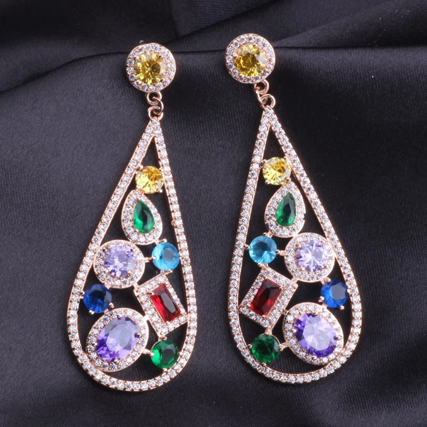 Geometric Colorful Cubic Zirconia Big Water Drop Long Drop Earrings for Women Rose Gold Filled Fashion Party Jewelry Earings
Geometric Colorful Cubic Zirconia Big Water Drop Long Drop Earrings for Women Rose Gold Filled Fashion Party Jewelry Earings