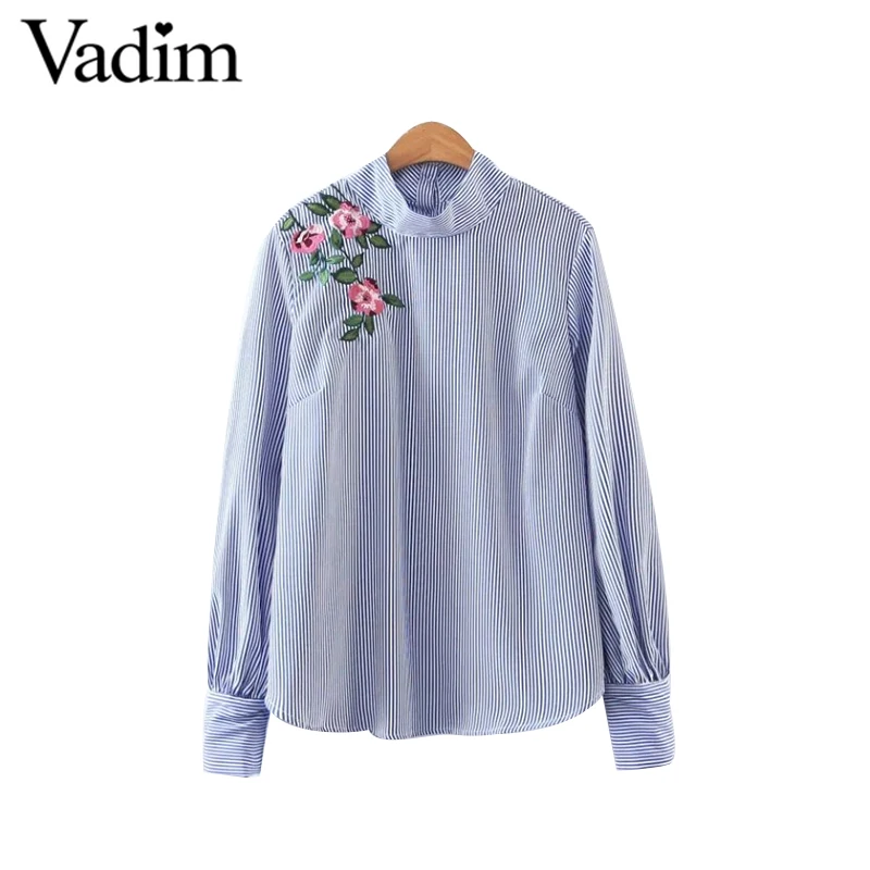 Women sweet flower embroidery striped shirt stand collar long sleeve loose blouse female casual streetwear tops blusas LT1759
Women sweet flower embroidery striped shirt stand collar long sleeve loose blouse female casual streetwear tops blusas LT1759