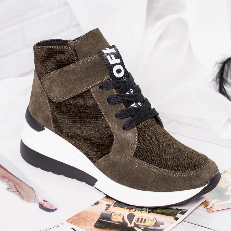 BELISS 2018 spring autumn ankle boots wedges cow suede leather platform hook loop women sneakers (7)