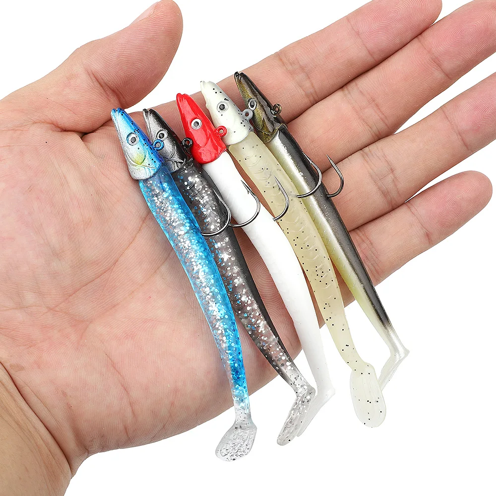 DONQL 5Pcs Lead Head Soft Fishing Lure Jig Artificial silicone Bait 10g 3D Eyes With High Quality Lead Sharp Hook Bass Lure (3)