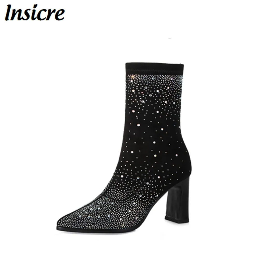 Insicre Customized Women Winter Shoes Spring Female Mid Calf Boots Flock Crystal Pointed Toe High Heels Elastic US size 4-15
Insicre Customized Women Winter Shoes Spring Female Mid Calf Boots Flock Crystal Pointed Toe High Heels Elastic US size 4-15