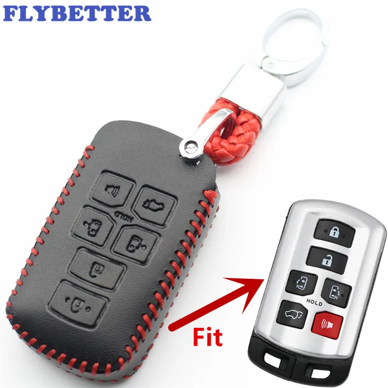 

FLYBETTER Genuine Leather 6Button Key Fob Protector Keyless Entry Holder Cover For Toyota 2011-2017 Sienna L412