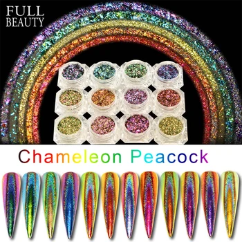 0.2g Peacock Holographic Chameleon Nail Sequins Colorful Laser Glitter Powder Dust Nail Art Decorations Pigment CHQC01-12
