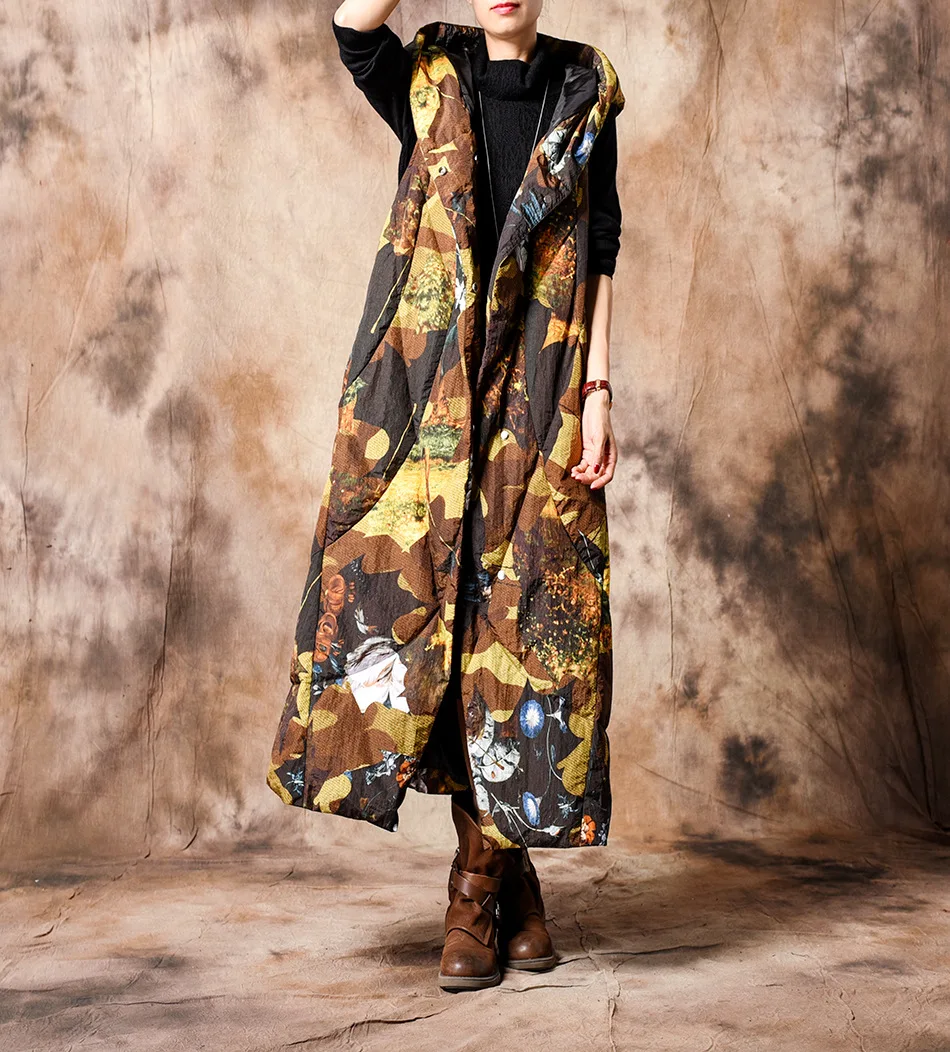 Women Winter Hooded Sleeveless Long Coat Vests Ladies Padded Coat Female Printed Overcoat Fashion Coat 2019
Women Winter Hooded Sleeveless Long Coat Vests Ladies Padded Coat Female Printed Overcoat Fashion Coat 2019