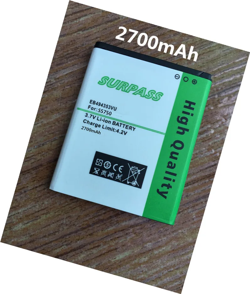 2700mAh EB494353VU Battery For Samsung S5750 GT-S5330 c6712 S5570 S5250 S5330 S7230E I559 S5310 S5312 I339 S5 Bateria +free gift
2700mAh EB494353VU Battery For Samsung S5750 GT-S5330 c6712 S5570 S5250 S5330 S7230E I559 S5310 S5312 I339 S5 Bateria +free gift