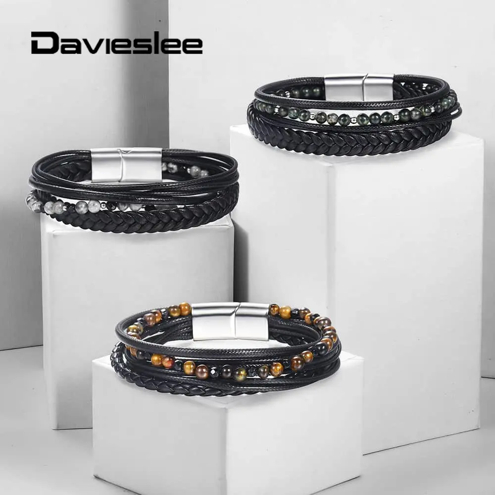 Handmade Bracelet Natural Stone For Men Black Leather Beads Bracelet Stack Layer Stainless Steel Magnetic Closure Style DDLBM30
Handmade Bracelet Natural Stone For Men Black Leather Beads Bracelet Stack Layer Stainless Steel Magnetic Closure Style DDLBM30