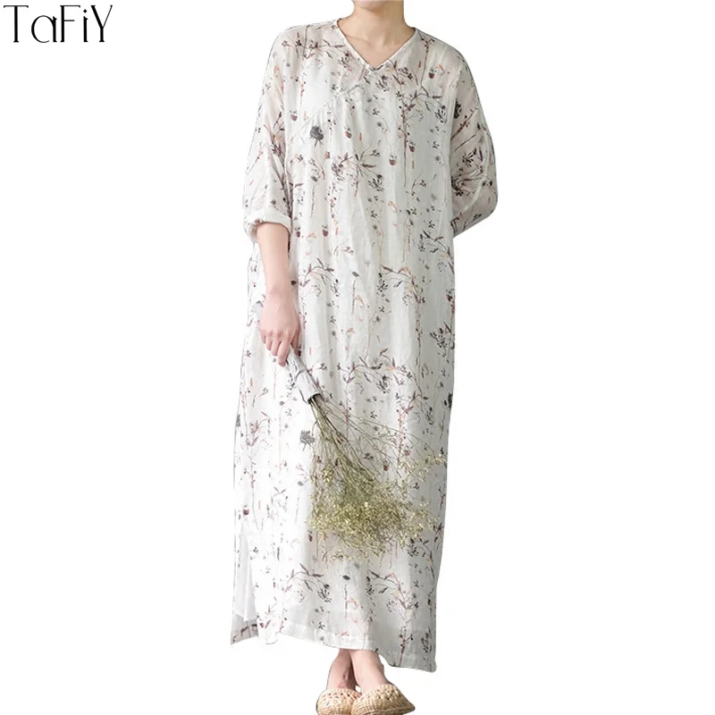 TaFiY Vestidos 2017 Women's Summer Dress V-neck Buttons Plus Size Casual Vintage Dried Flowers Print 100% Ramie Long Maxi Dress
TaFiY Vestidos 2017 Women's Summer Dress V-neck Buttons Plus Size Casual Vintage Dried Flowers Print 100% Ramie Long Maxi Dress