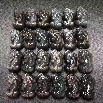 

Sweep Lucky Obsidian Pixi Pendant Natural Rainbow Eye Black Yao Shi Nan Pui Jing Crystal Jade Necklace