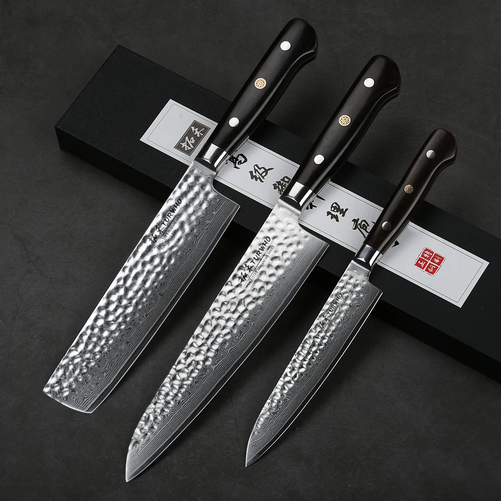 TURWHO 3PCS Damascus Steel Kitchen Knife Best Set Gift Box Chef Nakiri Utility Knife Japanese VG10 Steel knife Ebony Handle
TURWHO 3PCS Damascus Steel Kitchen Knife Best Set Gift Box Chef Nakiri Utility Knife Japanese VG10 Steel knife Ebony Handle