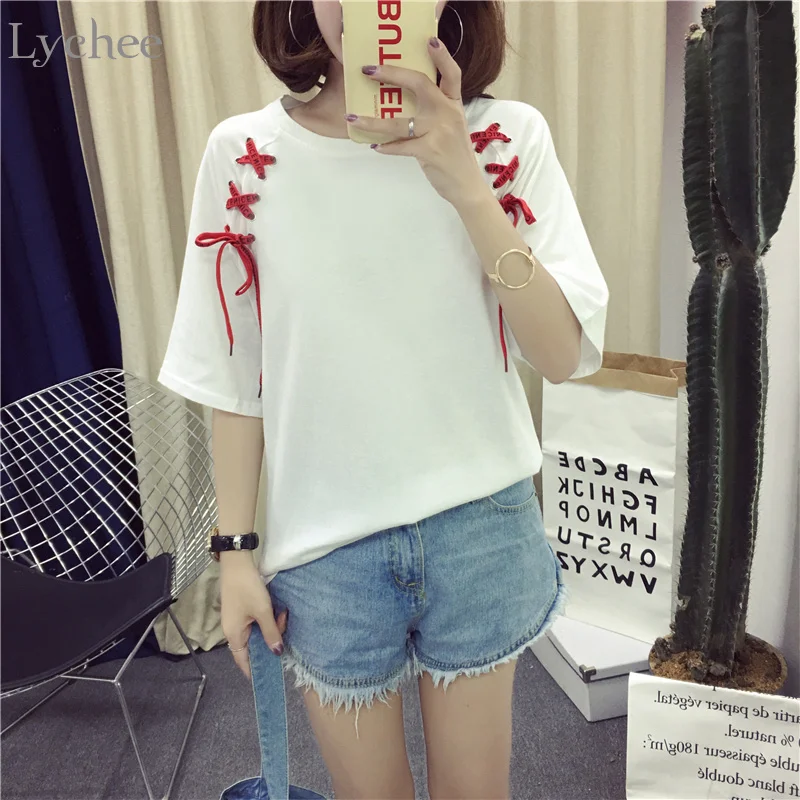 Lychee Punk Gothic Summer Women T Shirt Letter Lace Up Bandage Short Sleeve Casual Loose T-shirt Tee Top
Lychee Punk Gothic Summer Women T Shirt Letter Lace Up Bandage Short Sleeve Casual Loose T-shirt Tee Top