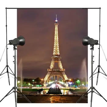 

Paris Eiffel Tower Photography Background Fountain lamp Night View Backdrop Photo Studio Backdrop Props Wall 5x7ft Room Mural