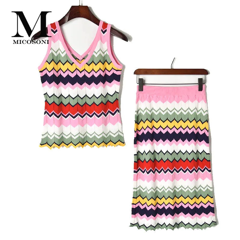 2019 Summer New Coloured Wave Pink Green White Knitted Yellow Sleeveless V-neck Vest Sweater + Skirt Suits Womens 2 Piece Sets
2019 Summer New Coloured Wave Pink Green White Knitted Yellow Sleeveless V-neck Vest Sweater + Skirt Suits Womens 2 Piece Sets