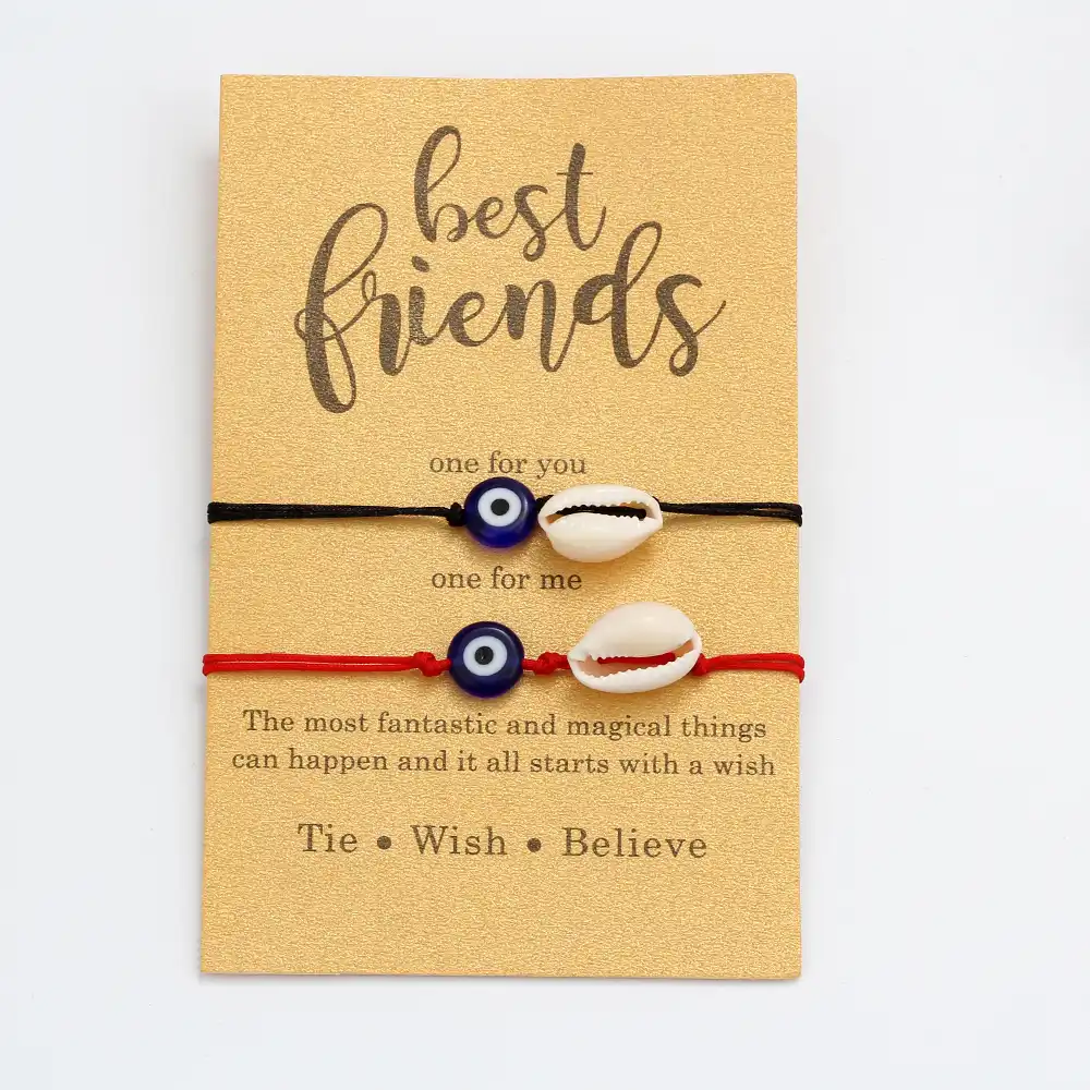 nature shell charm evil eye bracelet kraft paper wish card gift