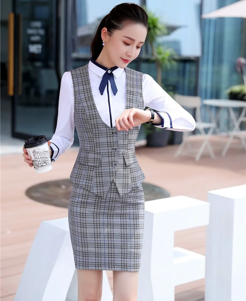 Fashion Women Business Suits with Skirt and Top Sets Vest & Waistcoat Grey Plaid Office Ladies Work Uniforms Styles OL
Fashion Women Business Suits with Skirt and Top Sets Vest & Waistcoat Grey Plaid Office Ladies Work Uniforms Styles OL