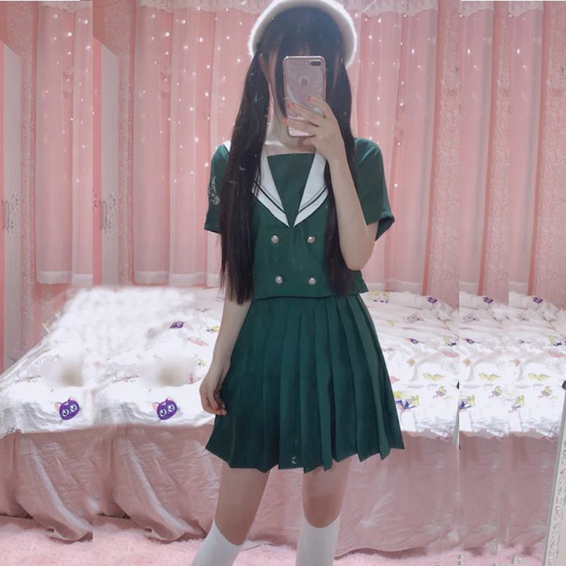 New 2018 Hot Japanese School Uniform Girls Korean Uniform School Wear Summer Autumn green Navy style Shirt +Skirt Clothing
New 2018 Hot Japanese School Uniform Girls Korean Uniform School Wear Summer Autumn green Navy style Shirt +Skirt Clothing