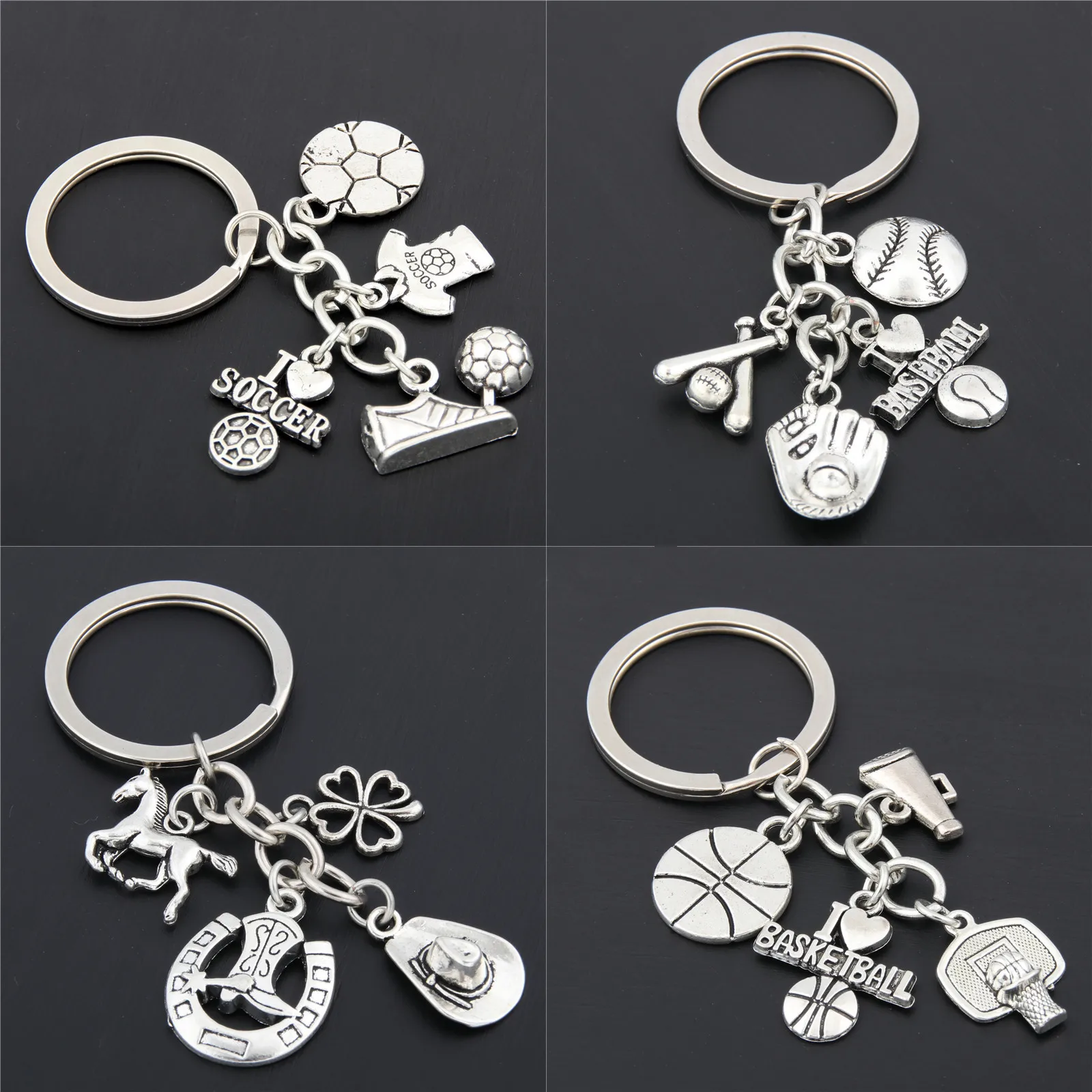 1PC I Love Football/Basketball/Baseball With Soccer Shoes Keychains Silver For Car Purse Bag Cowboy Gift Clover Charms Keyrings
1PC I Love Football/Basketball/Baseball With Soccer Shoes Keychains Silver For Car Purse Bag Cowboy Gift Clover Charms Keyrings