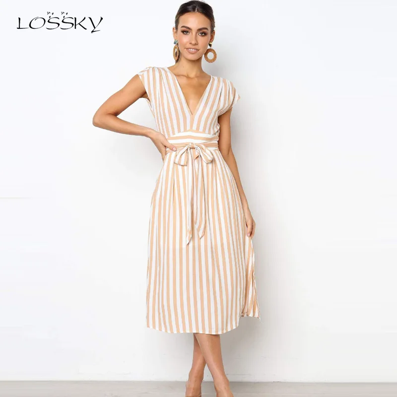 Lossky Dress Women Deep V Neck Sleeveless Lace-up Tank Midi Dress Green Striped Long Elegant A Line Pullover Dress Girl Vestidos
Lossky Dress Women Deep V Neck Sleeveless Lace-up Tank Midi Dress Green Striped Long Elegant A Line Pullover Dress Girl Vestidos