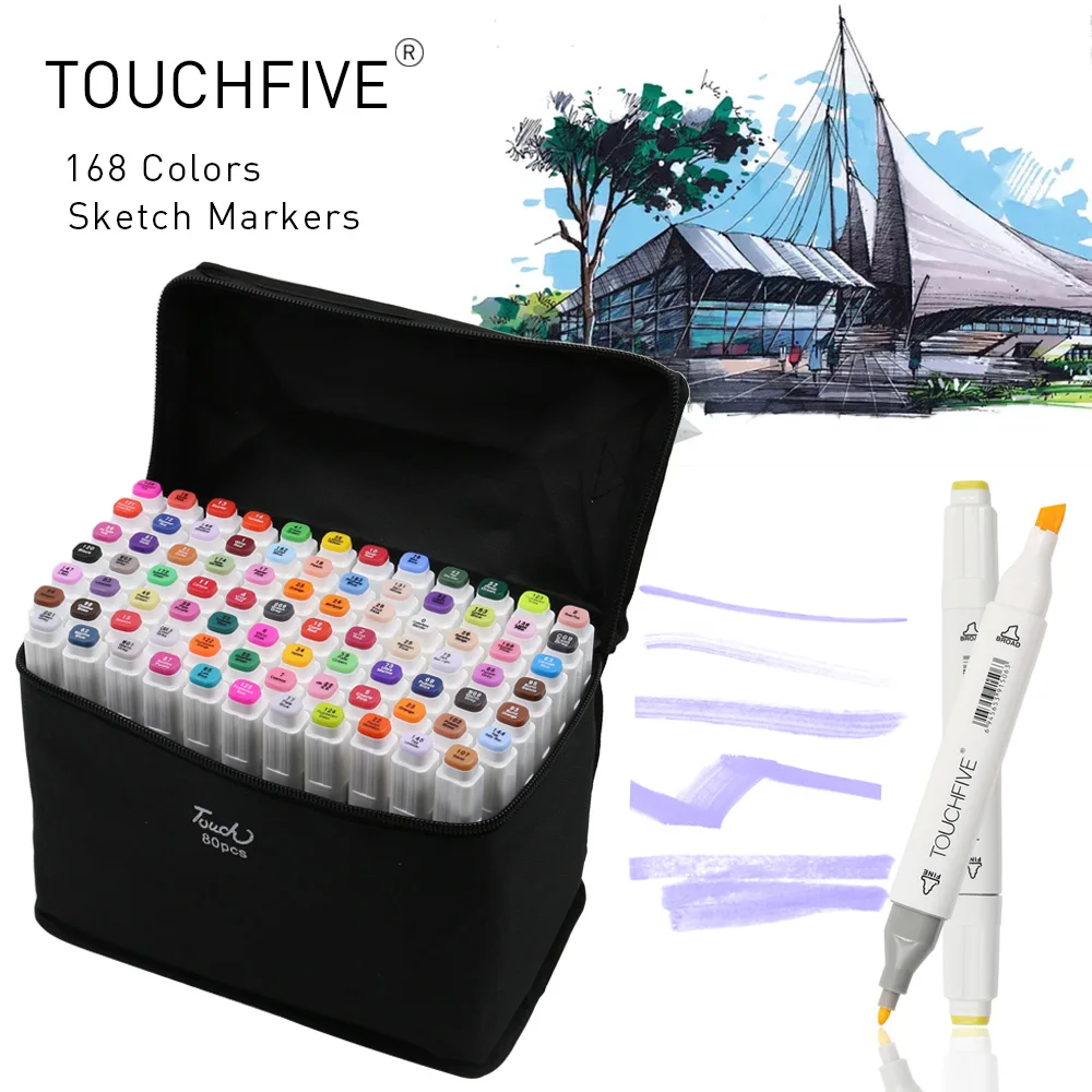 

TouchFIVE 30/40/60/80/168 Color Art Markers Set Dual Headed Artist Sketch Oily Alcohol based markers For Animation Marker pen