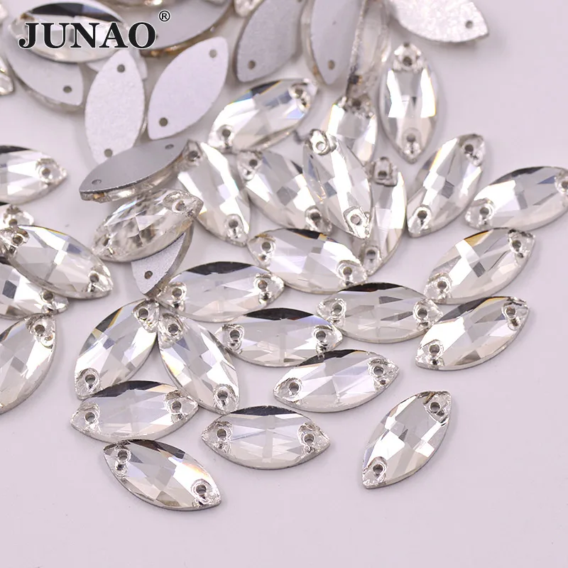 JUNAO 50pcs 7*15mm Sewing Clear Glass Crystals Horse Eye Rhinestone Applique Flat Back Diamond Strass Sew On Stone For Clothes | Дом и сад