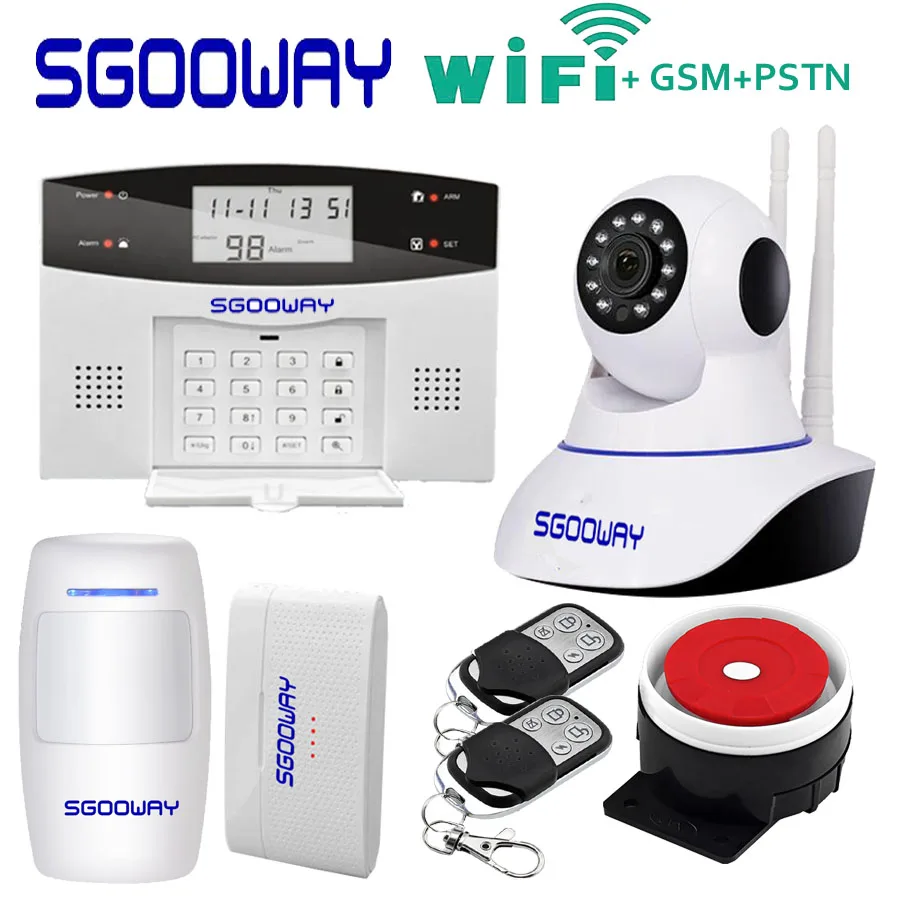 Sgooway Factory wireless WIFI GSM PSTN alarm system SMS burglar security alarm with ip camera support ios&android APP
Sgooway Factory wireless WIFI GSM PSTN alarm system SMS burglar security alarm with ip camera support ios&android APP