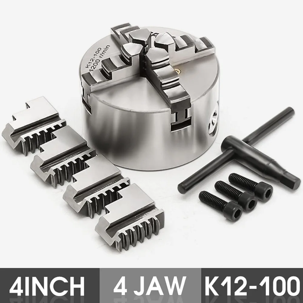 4 Jaw K12-100 4'' Lathe Chuck Self Centering Hardened Steel CNC Drilling Milling with Wrench Screws Hardened Steel Manual Chuck
4 Jaw K12-100 4'' Lathe Chuck Self Centering Hardened Steel CNC Drilling Milling with Wrench Screws Hardened Steel Manual Chuck