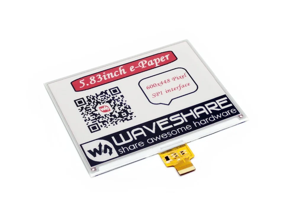 Waveshare 600x448, 5.83inch E-Ink raw display, red/black/white three-color, SPI interface, without PCB
Waveshare 600x448, 5.83inch E-Ink raw display, red/black/white three-color, SPI interface, without PCB