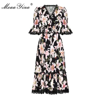 MoaaYina Fashion Designer Runway dress Spring Summer Women Dress V-neck lily Floral-Print Elegant Dresses
MoaaYina Fashion Designer Runway dress Spring Summer Women Dress V-neck lily Floral-Print Elegant Dresses
