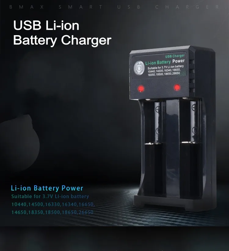 

Tinhofire 2 Slots USB 18650 Intelligent Battery Charger For 10440 14500 16340 16650 14650 18350 18500 18650 Li-ion Battery