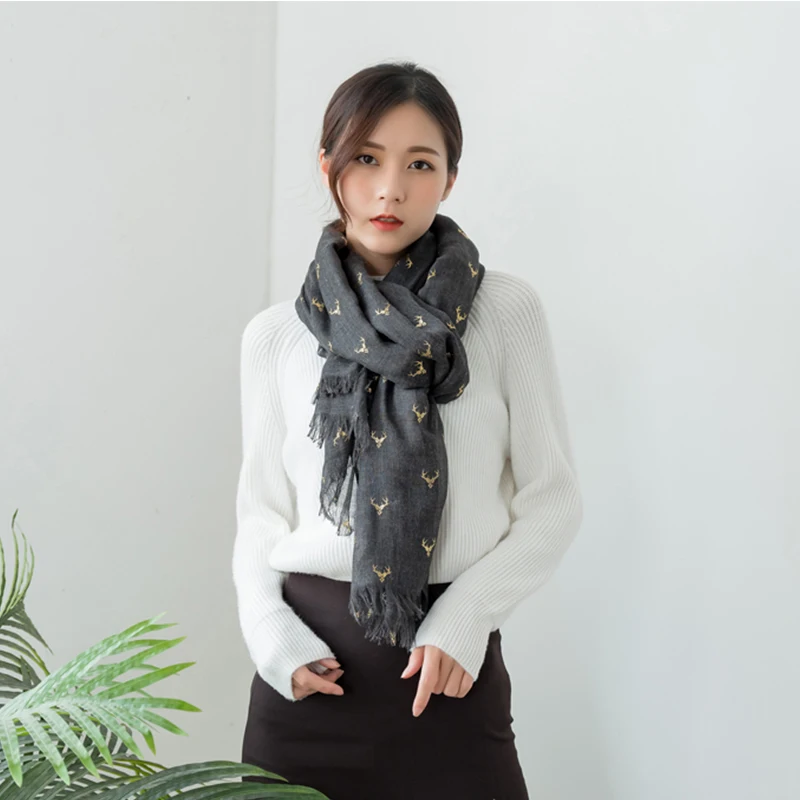 women winter autumn infinity linen and cotton gold foil stamping pattern long lady pashmina shawl scarves with deer
women winter autumn infinity linen and cotton gold foil stamping pattern long lady pashmina shawl scarves with deer
