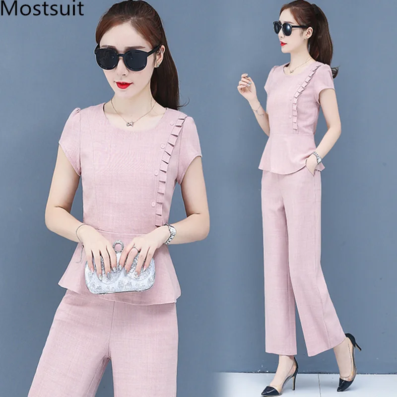 2019 Summer Korean Two Piece Sets Women Plus Size Short Sleeve Tops And Wide Leg Pants Suits Office Elegant Female 2 Piece Sets
2019 Summer Korean Two Piece Sets Women Plus Size Short Sleeve Tops And Wide Leg Pants Suits Office Elegant Female 2 Piece Sets