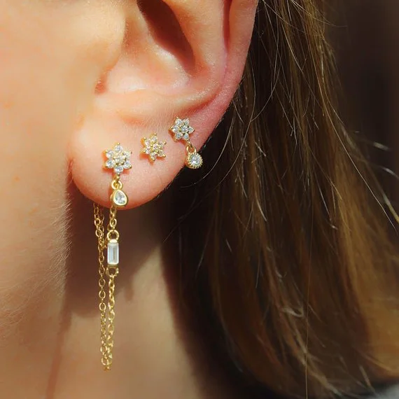 delicate gold color chain dangle earring with cz paved flower square cz pave charm dangle earring for wedding engagement jewelry
delicate gold color chain dangle earring with cz paved flower square cz pave charm dangle earring for wedding engagement jewelry