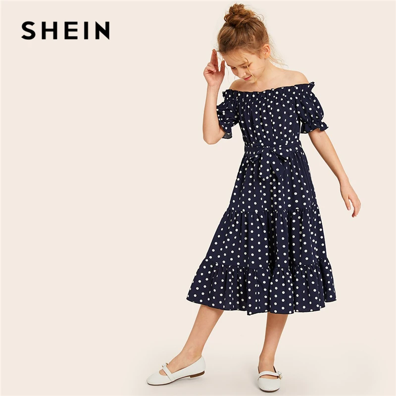 SHEIN Kiddie Navy Off The Shoulder Polka Dot Frill Girls Cute Dress 2019 Summer Short Sleeve Layered Ruffle Hem Boho Dresses
SHEIN Kiddie Navy Off The Shoulder Polka Dot Frill Girls Cute Dress 2019 Summer Short Sleeve Layered Ruffle Hem Boho Dresses