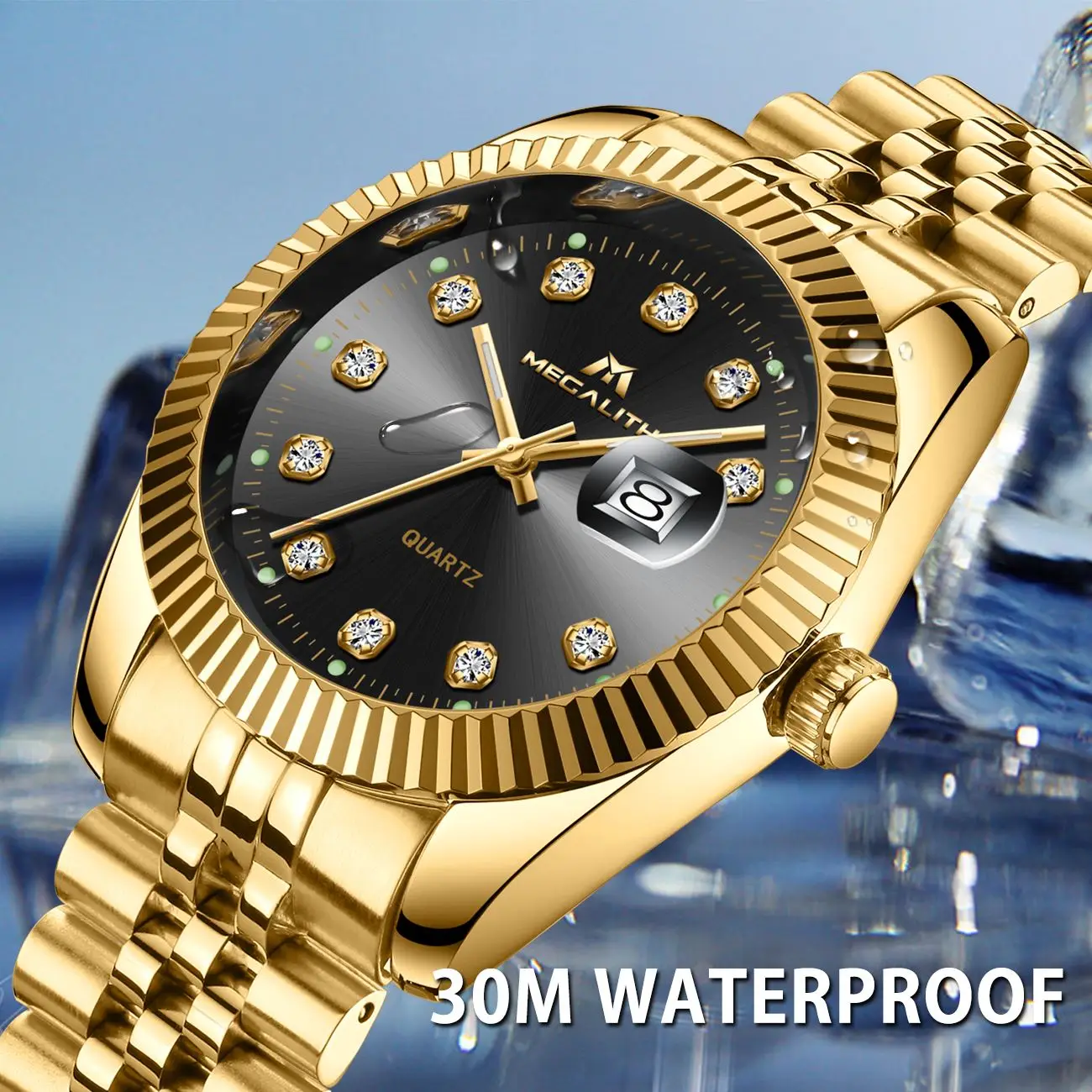 MEGALITH Top Sale Reloj Watches Men Luxury Calendar Gents Quartz Diamond Gold Waterproof Clock Timer Wristwatch Business Men
MEGALITH Top Sale Reloj Watches Men Luxury Calendar Gents Quartz Diamond Gold Waterproof Clock Timer Wristwatch Business Men