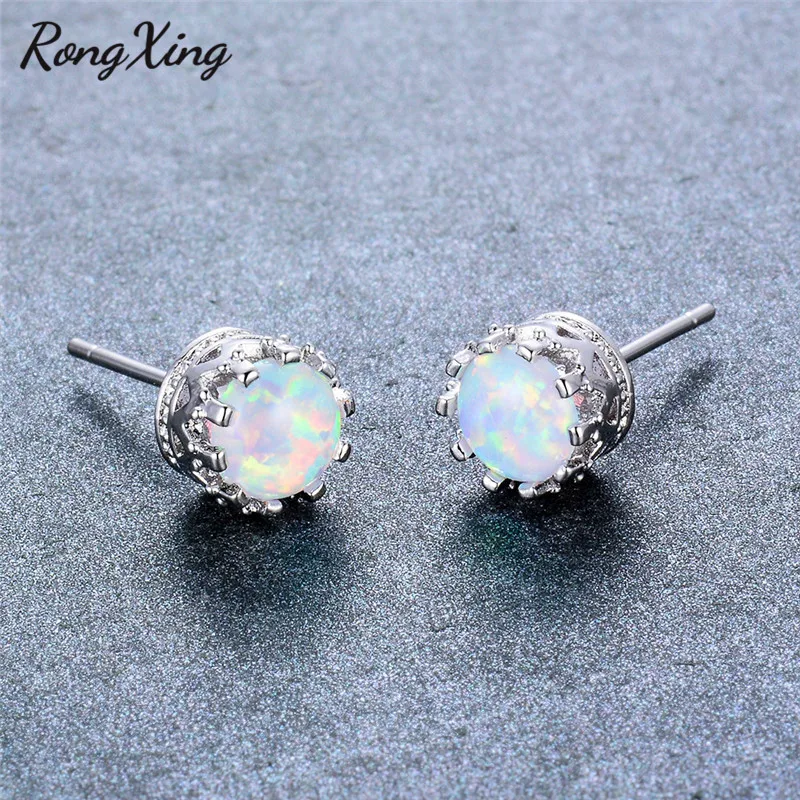 RongXing 6mm Round White/Blue Fire Opal Stud Earrings For Women 925 Sterling Silver Filled Crown Earring Fashion Jewelry Ear0784
RongXing 6mm Round White/Blue Fire Opal Stud Earrings For Women 925 Sterling Silver Filled Crown Earring Fashion Jewelry Ear0784