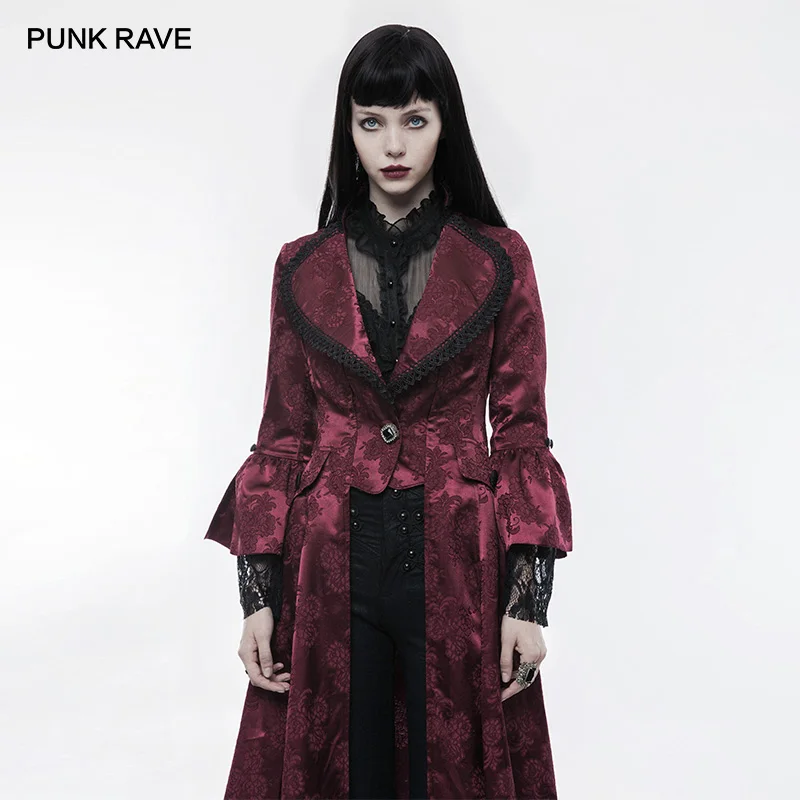 PUNK RAVE Women's Gothic Gorgeous Jacquard Slim Red Black Lace Sleeve Long Coat Women Stage Costume
PUNK RAVE Women's Gothic Gorgeous Jacquard Slim Red Black Lace Sleeve Long Coat Women Stage Costume