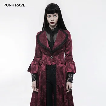 PUNK RAVE Women's Gothic Gorgeous Jacquard Slim Red Black Lace Sleeve Long Coat Women Stage Costume
PUNK RAVE Women's Gothic Gorgeous Jacquard Slim Red Black Lace Sleeve Long Coat Women Stage Costume