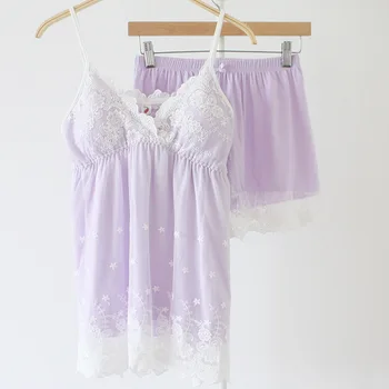 Deep V-neck Sexy Spaghetti Strap Shorts Sleepwear Lace Pajama Set Summer 2 piece Transparent Night wear free shipping
Deep V-neck Sexy Spaghetti Strap Shorts Sleepwear Lace Pajama Set Summer 2 piece Transparent Night wear free shipping