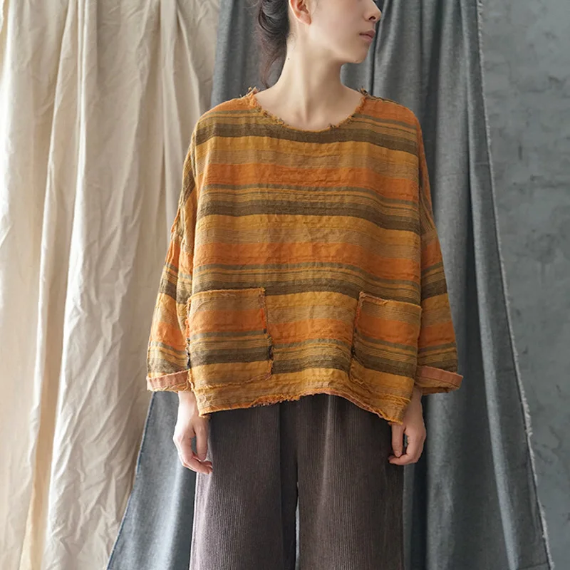 Johnature Cotton Linen Autumn Women T-Shirts Loose 2019 New O-Neck Bat Sleeve Striped Vintage Casual Pockets Women T-Shirts
Johnature Cotton Linen Autumn Women T-Shirts Loose 2019 New O-Neck Bat Sleeve Striped Vintage Casual Pockets Women T-Shirts