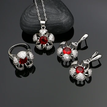 925 Silver Jewelry Sets Red Crystal White Zircon For Women Weeding Earrings Silver Flower Bride Necklace Set 
925 Silver Jewelry Sets Red Crystal White Zircon For Women Weeding Earrings Silver Flower Bride Necklace Set