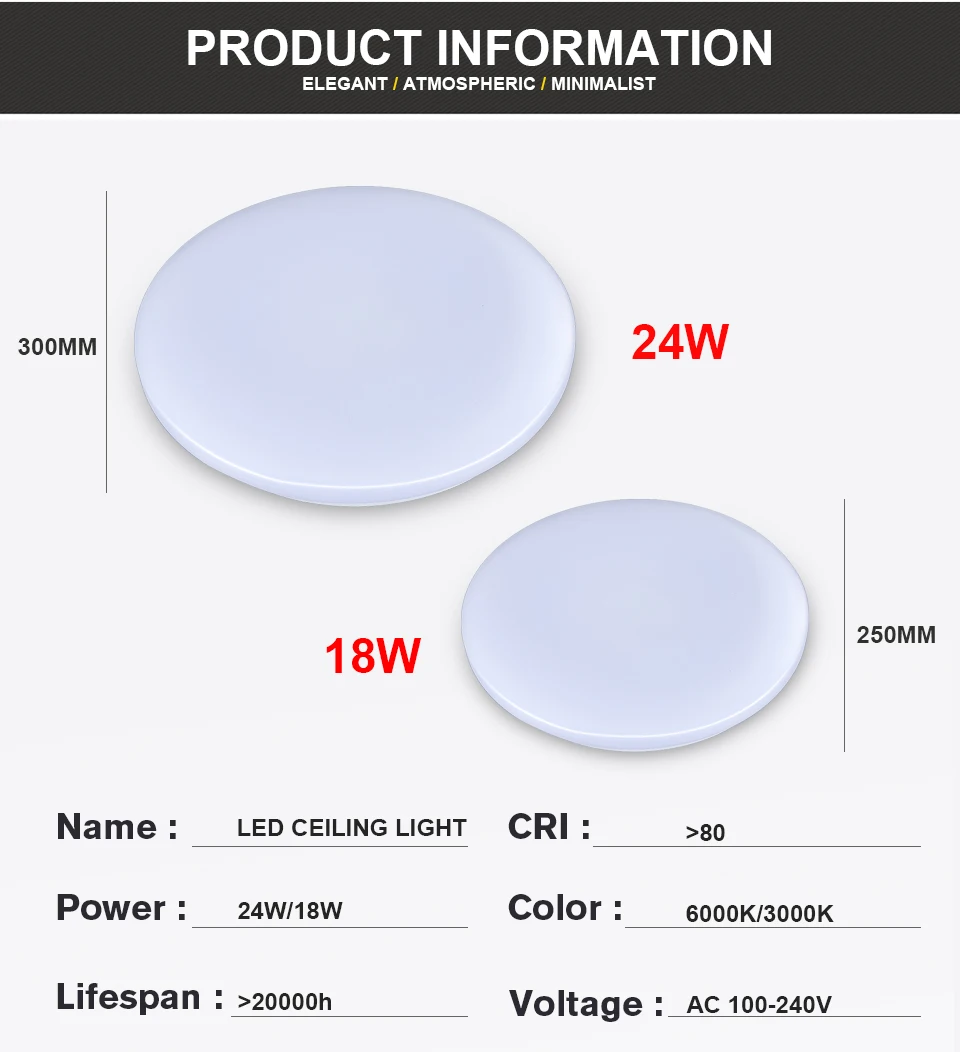 LED Modern Acryl Alloy Round LED Ceiling Light Lamp 18W 24W Ceiling Lights For Living Room Bedroom Kitchen Home Lighting Fixture (7)