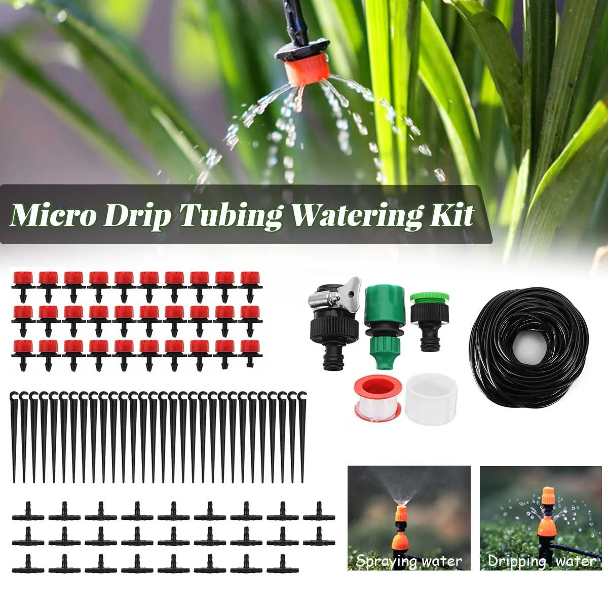 25M Tubing Hose Micro Drip Irrigation System Garden Plant Watering Device Kit