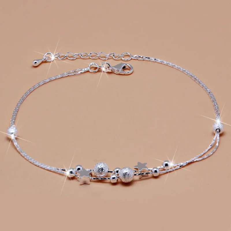 

Elegant Silver Plated Stars Beaded Anklet for Women Girls Foot Chain Ankle Bracelet Barefoot Sandals Summer Jewelry Gift