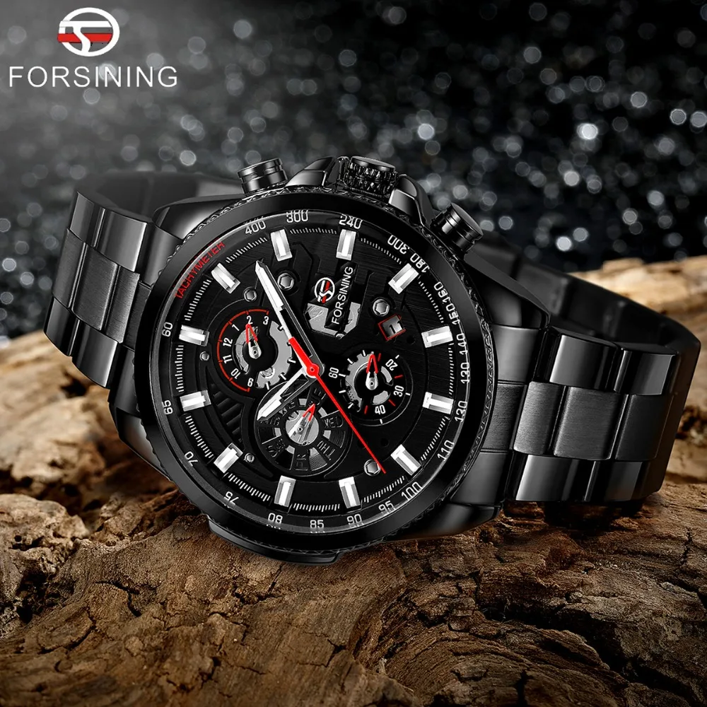FORSINING Top Brand Luxury Mens Watches Calendar Display Black Stainless Steel Automatic Wristwatch Military Sports Male Clock (4)