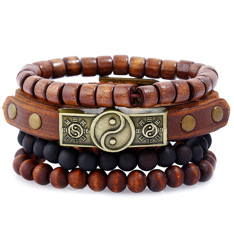 BOAKO 4 Pcs / Set Punk Genuine Wrap Leather Bracelets Men Retro Wood Beads Male Multi Layer Braclet Hand Cuff Accessories X7-M2
BOAKO 4 Pcs / Set Punk Genuine Wrap Leather Bracelets Men Retro Wood Beads Male Multi Layer Braclet Hand Cuff Accessories X7-M2