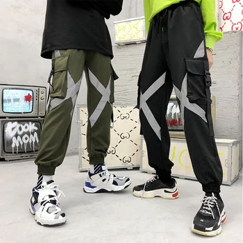 Hot Sale American Street Style Loose Reflective Tape Patchwork Ankle-length Cargo Pants Casual 2 Colors Elastic Waist Pants
Hot Sale American Street Style Loose Reflective Tape Patchwork Ankle-length Cargo Pants Casual 2 Colors Elastic Waist Pants